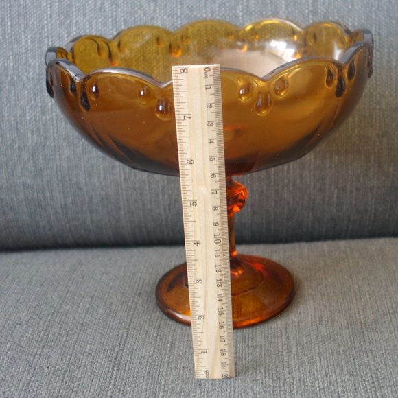 Vintage Amber Pedestal Glass Bowl - Picture 9 of 11